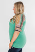 Keep Walking On Printed Sleeve Top- Jade Green