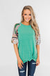 Keep Walking On Printed Sleeve Top- Jade Green