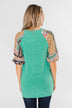 Keep Walking On Printed Sleeve Top- Jade Green