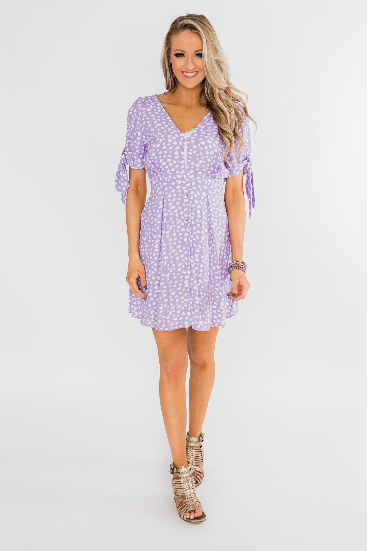 Time To Celebrate Leopard Tie Dress- Lavender