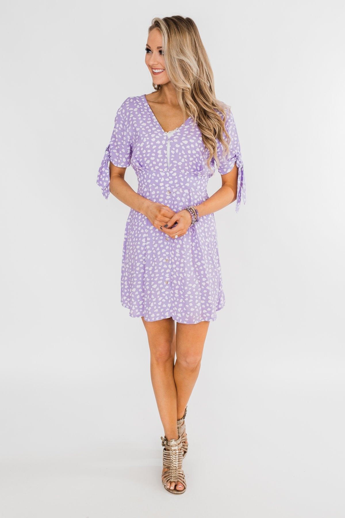 Time To Celebrate Leopard Tie Dress- Lavender