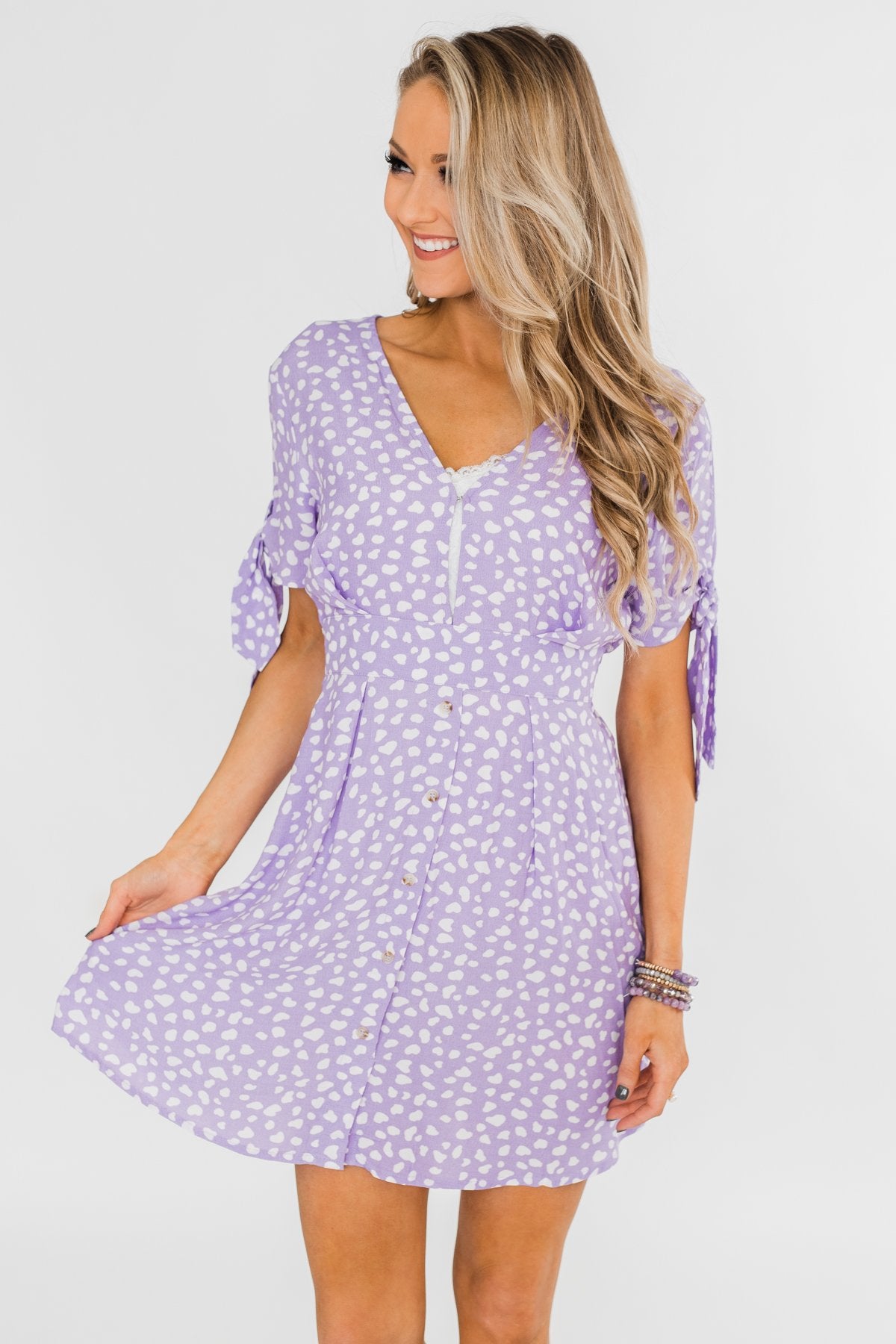 Time To Celebrate Leopard Tie Dress- Lavender