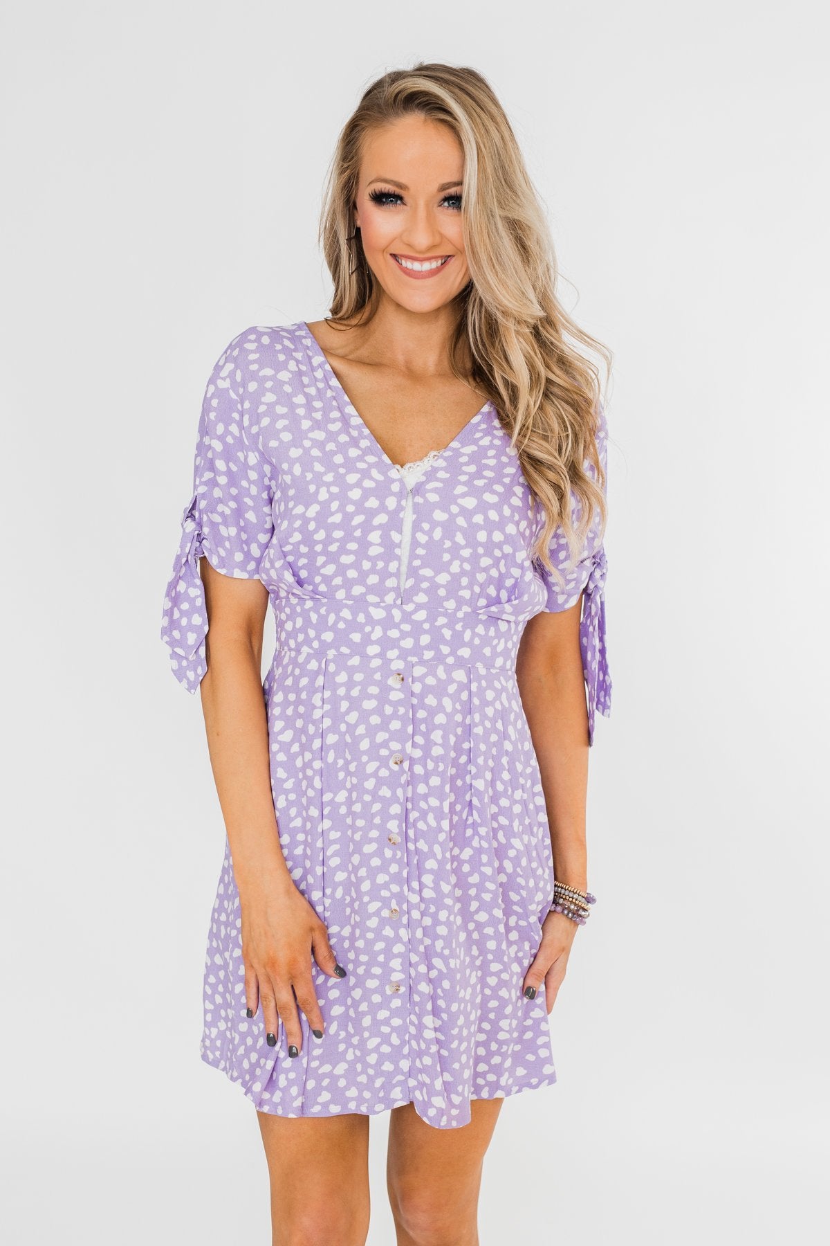 Time To Celebrate Leopard Tie Dress- Lavender