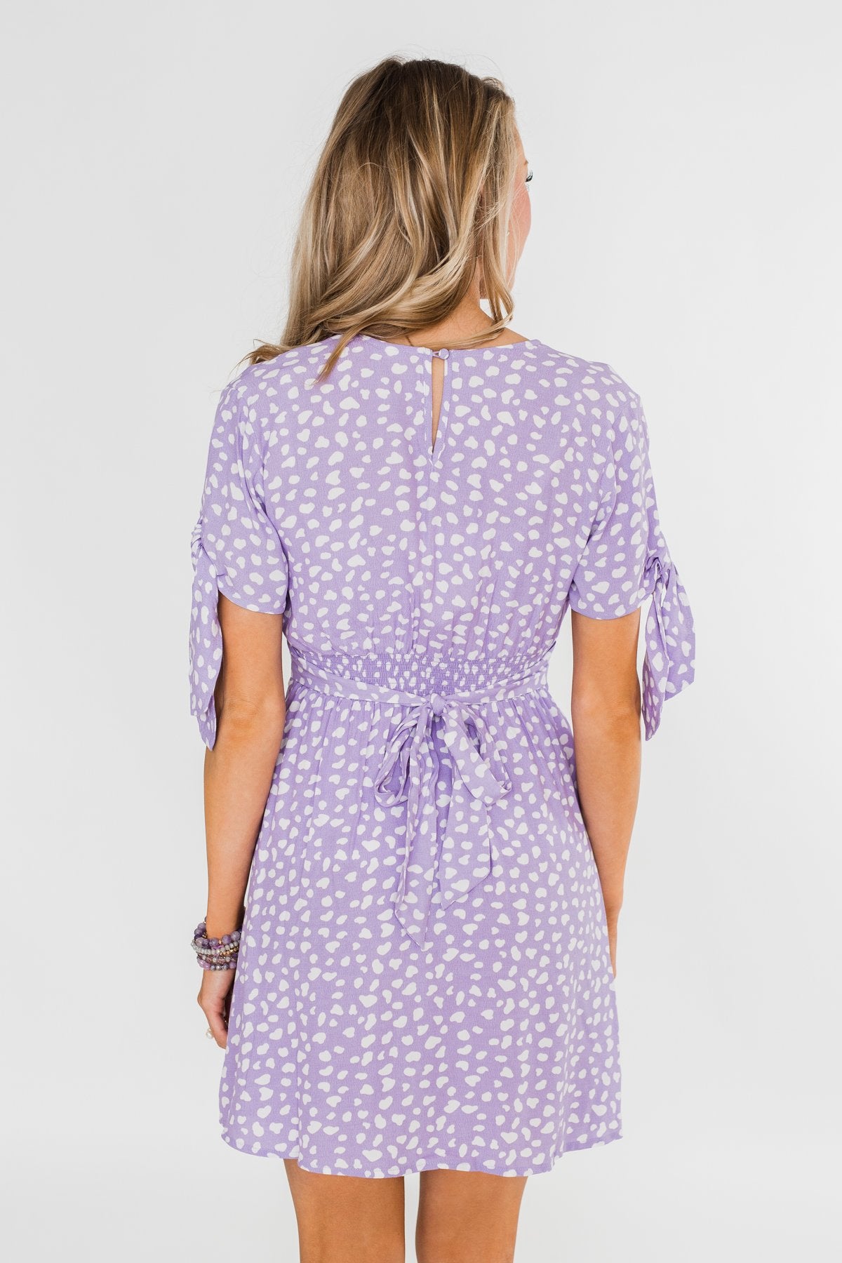 Time To Celebrate Leopard Tie Dress- Lavender