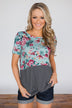Thinking of You Floral & Stripes Knot Top- Baby Blue
