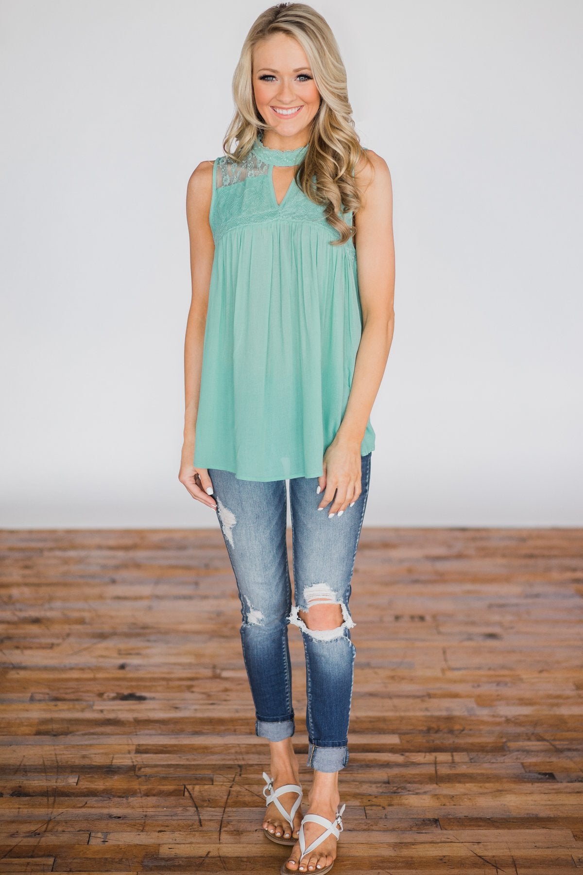 Like I Loved You Lace Tank Top- Bright Mint