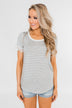 All About the Accents Lace Striped Top- Grey & White