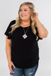 Ruffle Sleeve Keyhole Back Top- Black