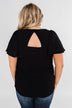 Ruffle Sleeve Keyhole Back Top- Black