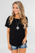 Ruffle Sleeve Keyhole Back Top- Black
