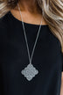 Detailed Diamond Pendant Necklace- Silver