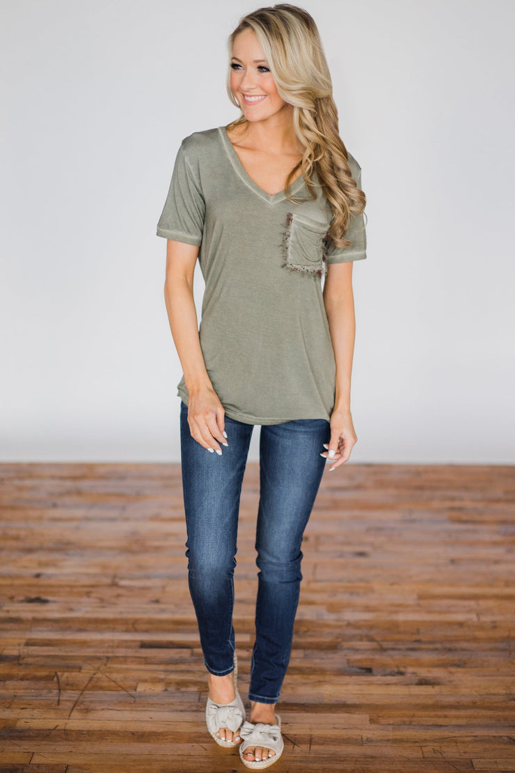 Olive Basic V with Pocket Top main image 0