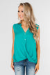 Anywhere With You Twist Tank Top- Turquoise