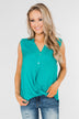 Anywhere With You Twist Tank Top- Turquoise