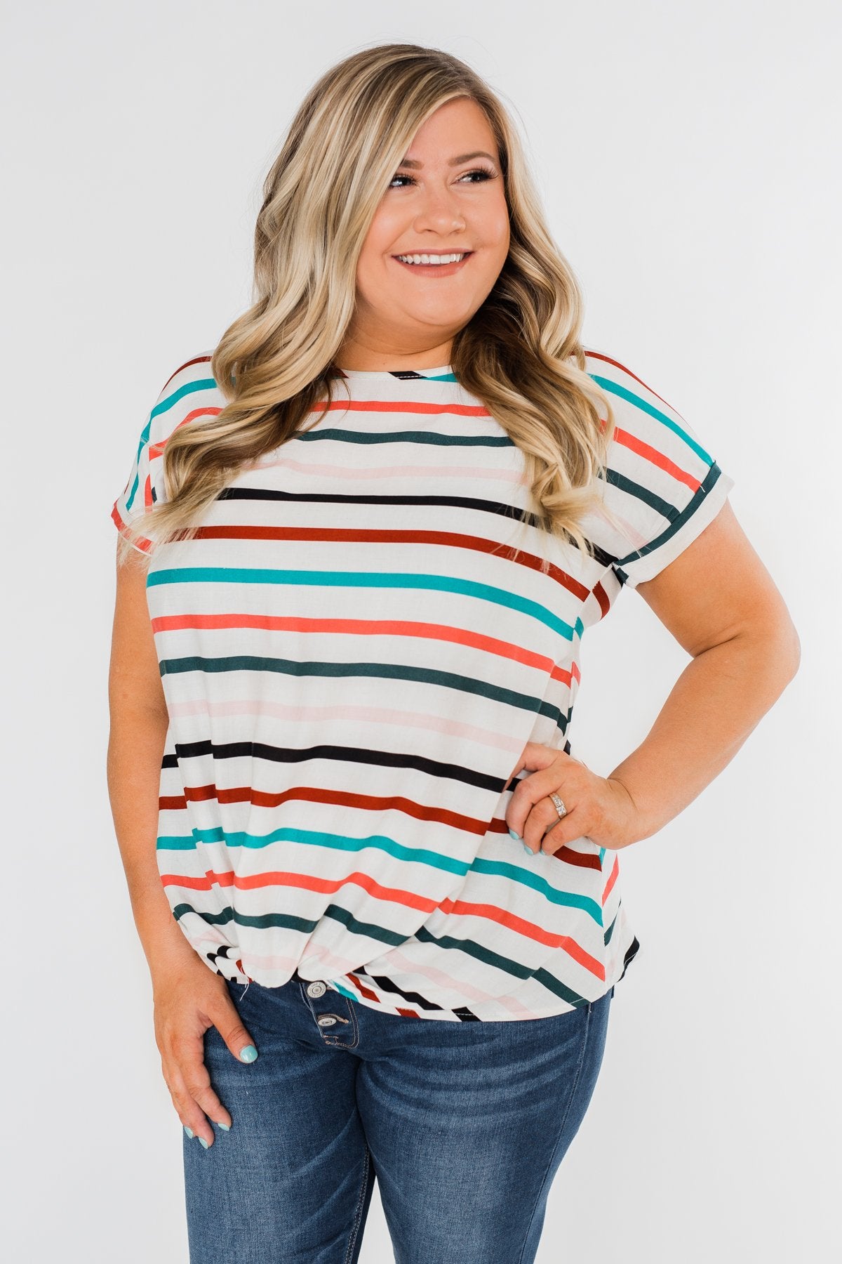 Caught Me Happy Striped Knot Top- Multi-Colored