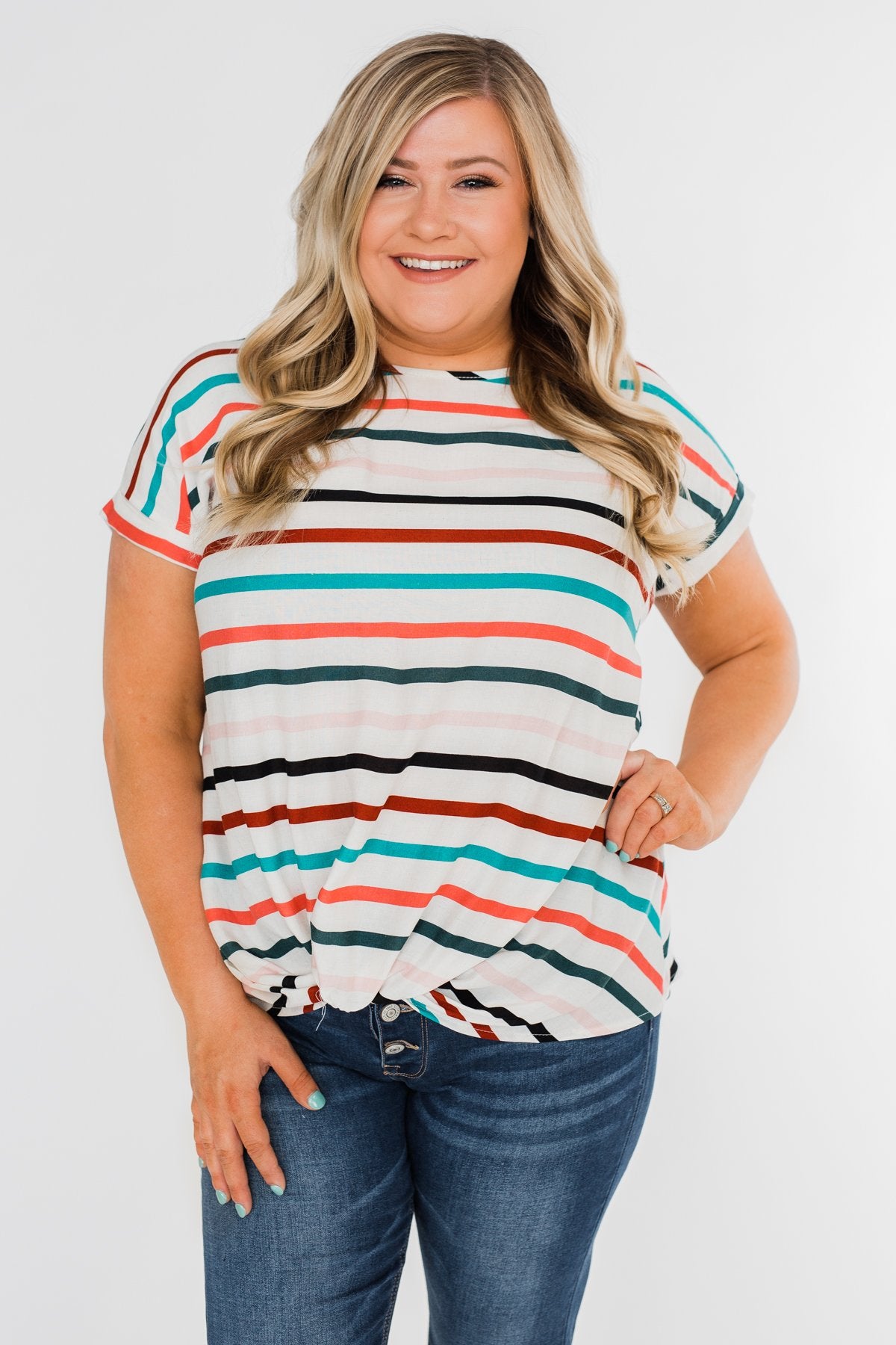 Caught Me Happy Striped Knot Top- Multi-Colored