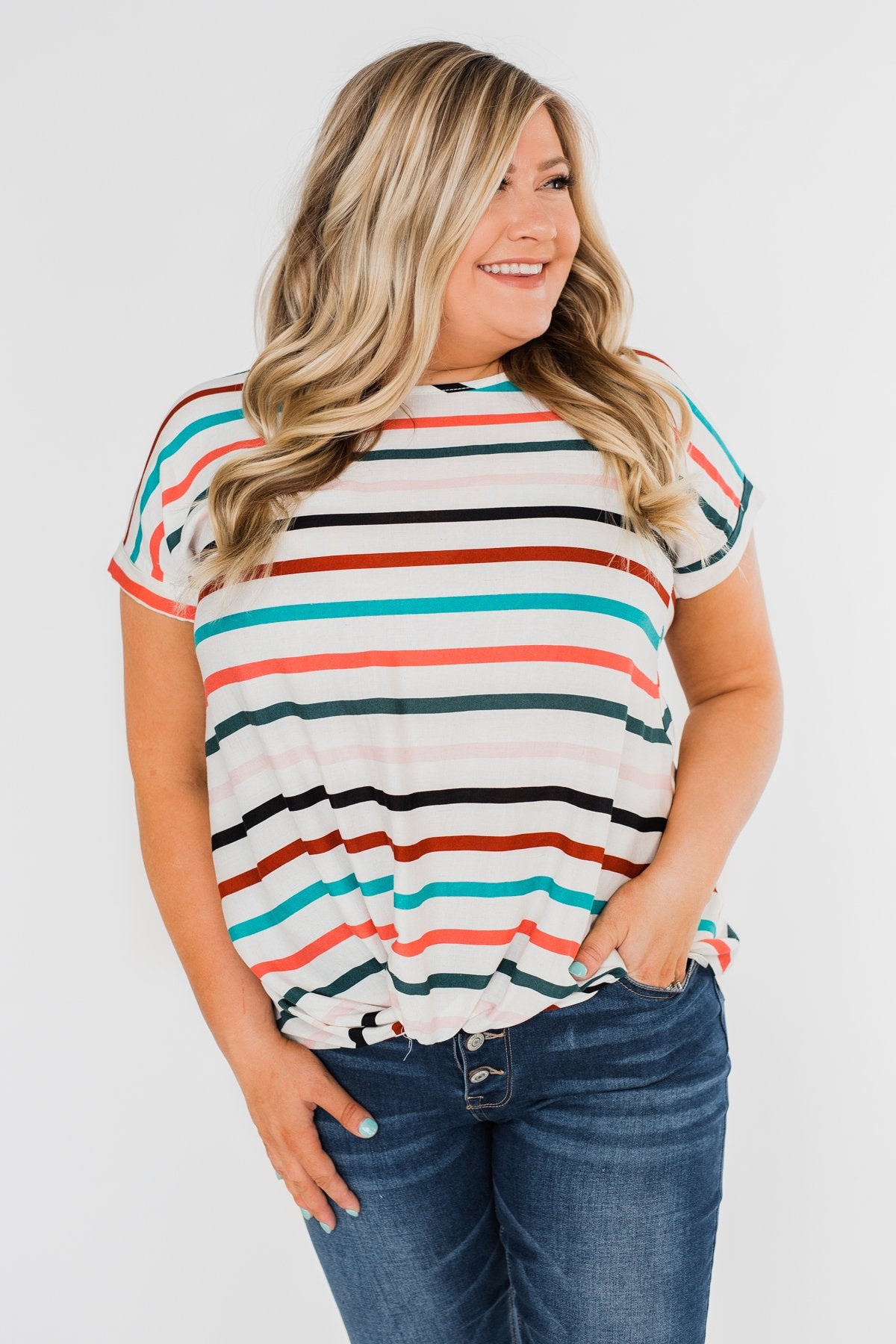 Caught Me Happy Striped Knot Top- Multi-Colored