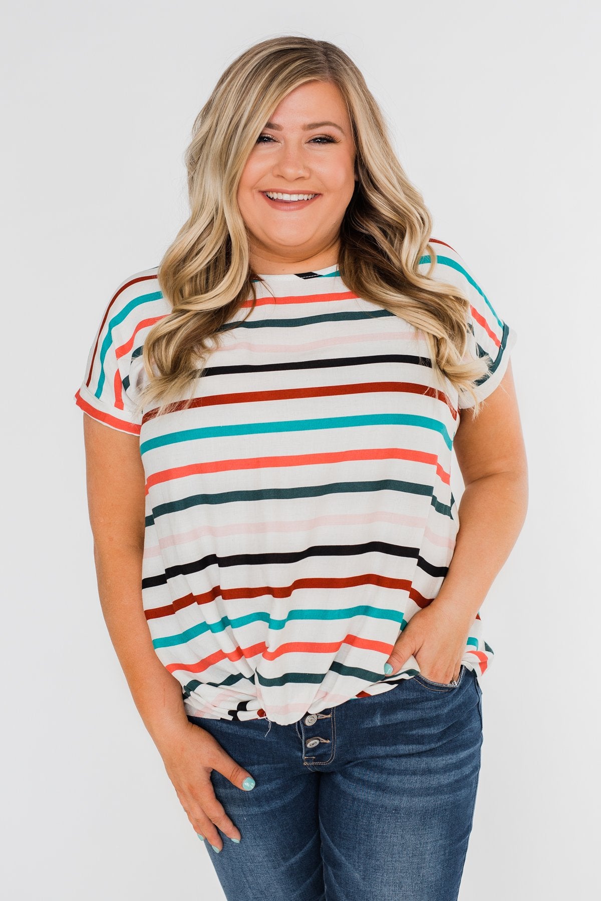 Caught Me Happy Striped Knot Top- Multi-Colored