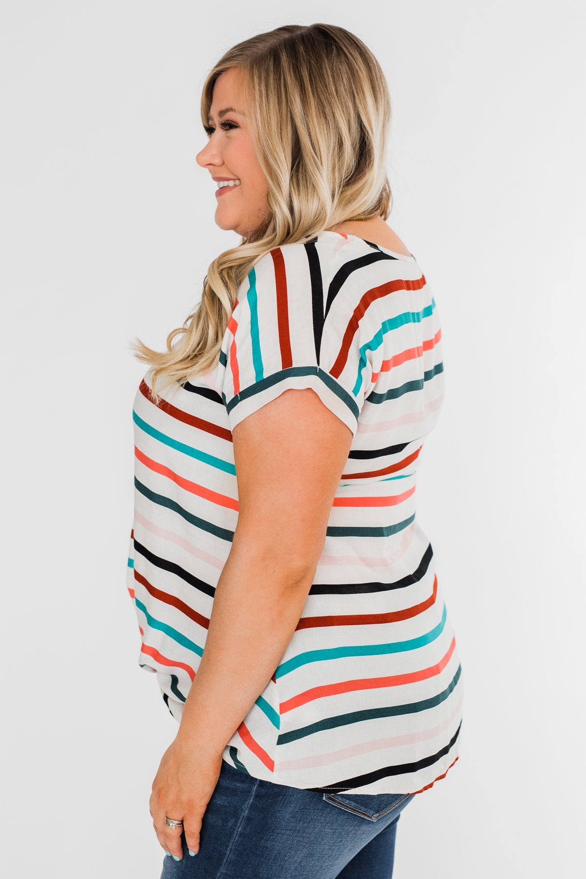 Caught Me Happy Striped Knot Top- Multi-Colored