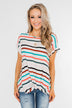 Caught Me Happy Striped Knot Top- Multi-Colored