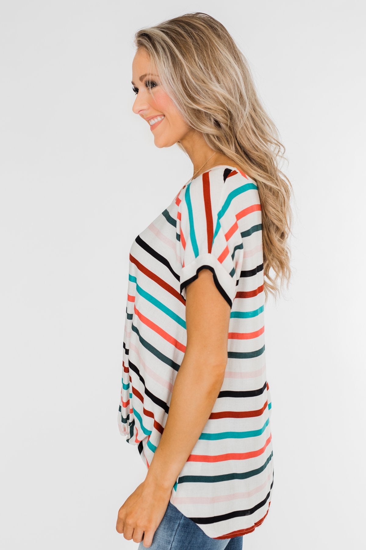 Caught Me Happy Striped Knot Top- Multi-Colored