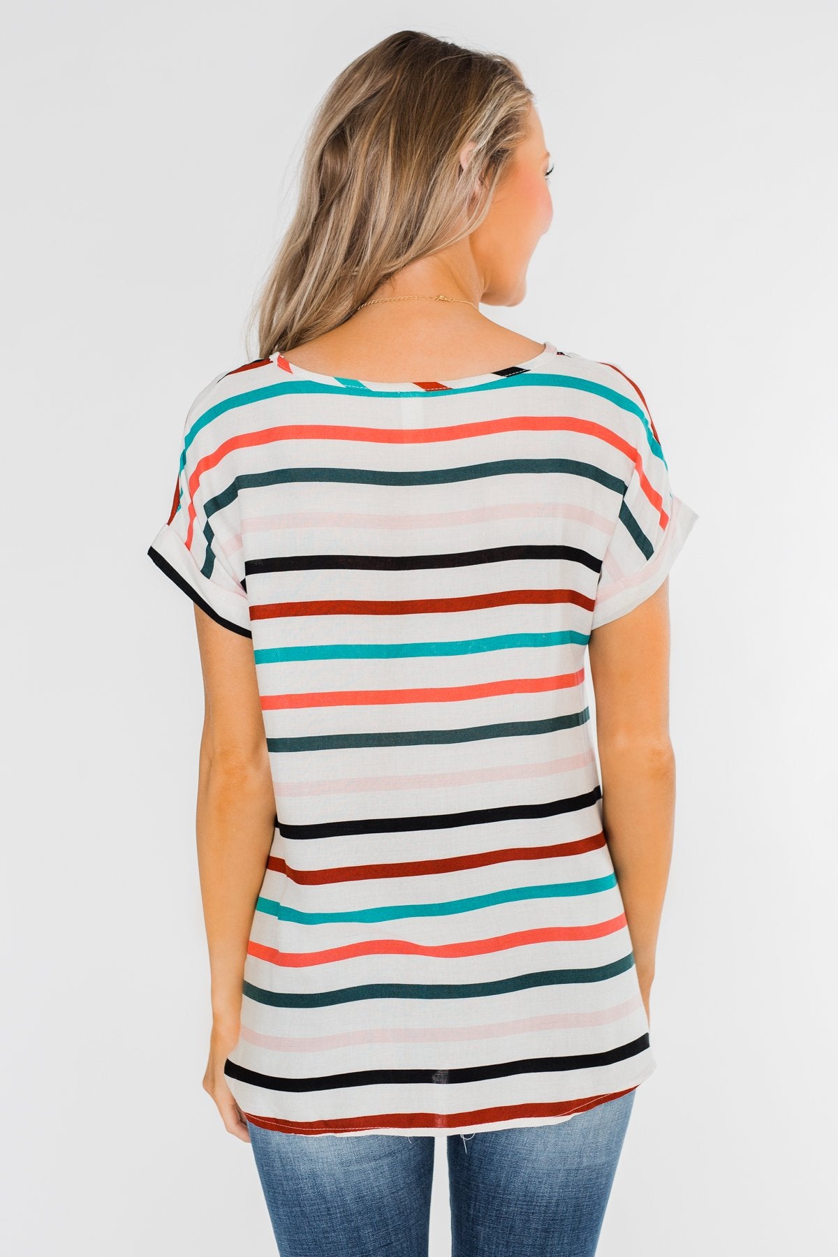 Caught Me Happy Striped Knot Top- Multi-Colored