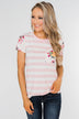 *2nds* Floral & Striped Pocket Top- Blush