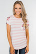 *2nds* Floral & Striped Pocket Top- Blush