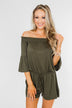 Never Better Off The Shoulder Romper- Olive