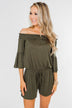 Never Better Off The Shoulder Romper- Olive