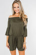 Never Better Off The Shoulder Romper- Olive
