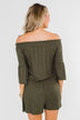 Never Better Off The Shoulder Romper- Olive