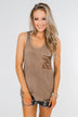 Take Me Back Sequin Pocket Top- Mocha