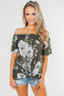 Sketch of You Floral Off The Shoulder Top- Olive