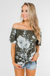 Sketch of You Floral Off The Shoulder Top- Olive