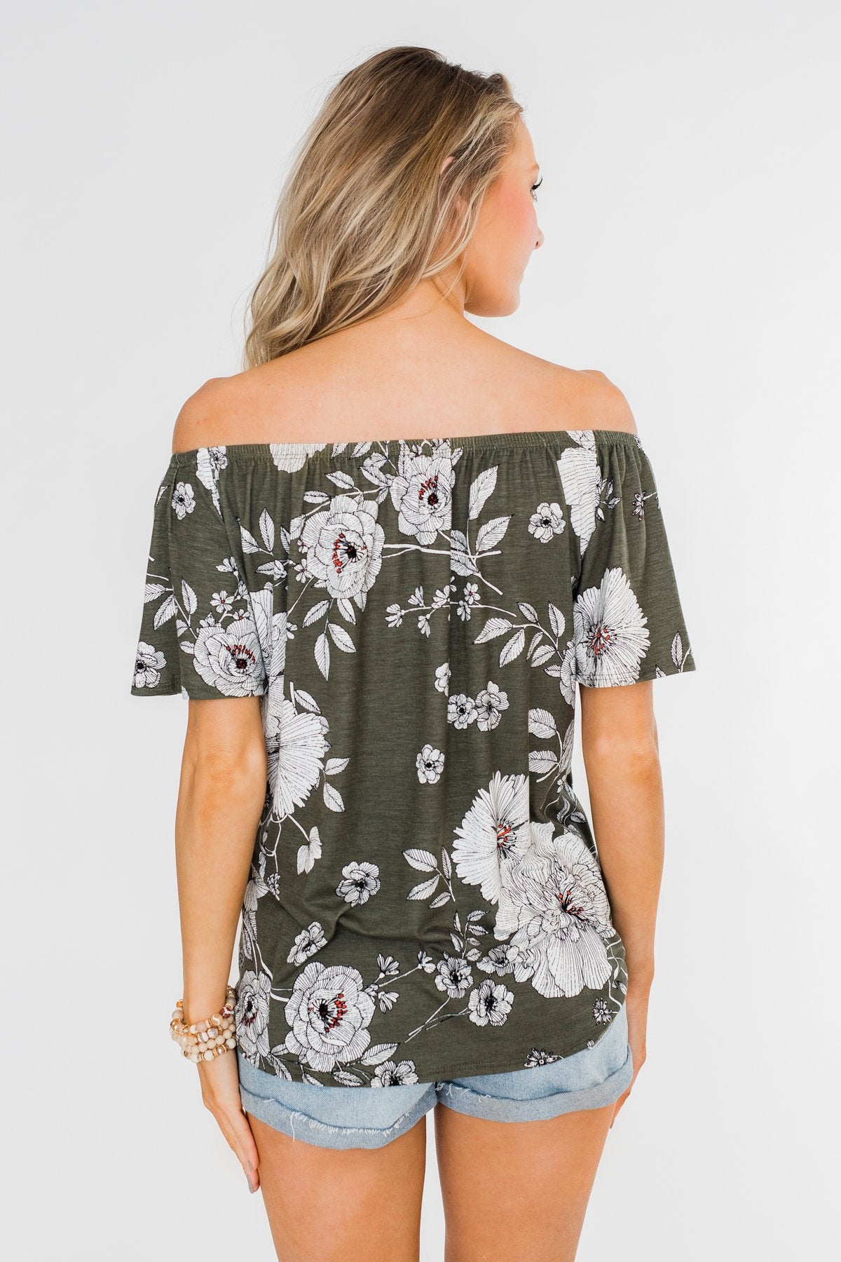 Sketch of You Floral Off The Shoulder Top- Olive