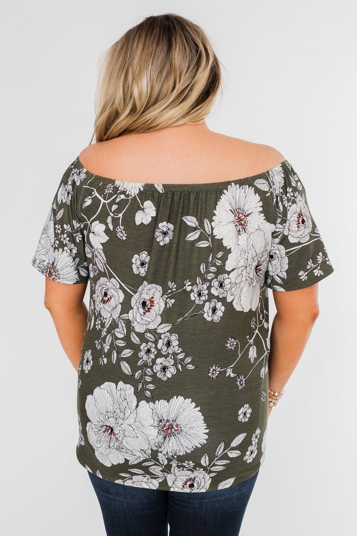 Sketch of You Floral Off The Shoulder Top- Olive