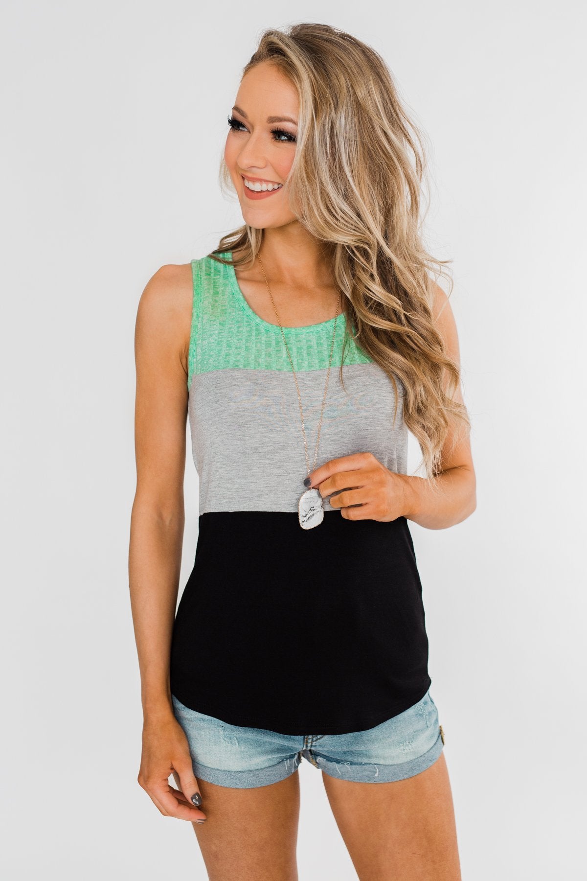 Start Today Color Block Tank Top- Mint