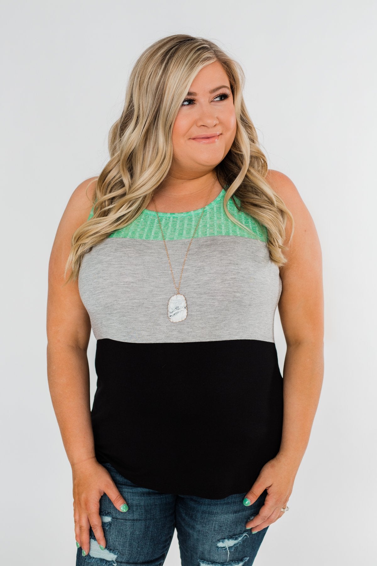 Start Today Color Block Tank Top- Mint
