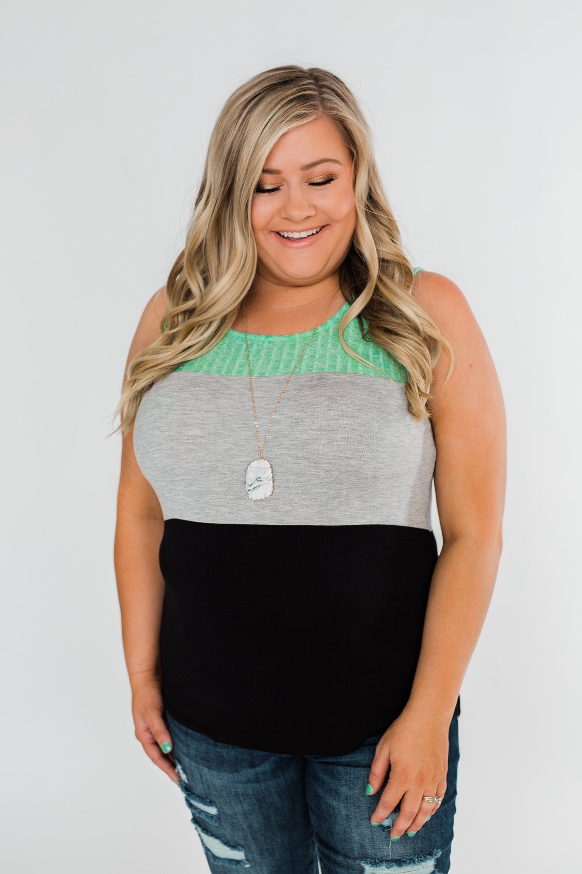 Start Today Color Block Tank Top- Mint