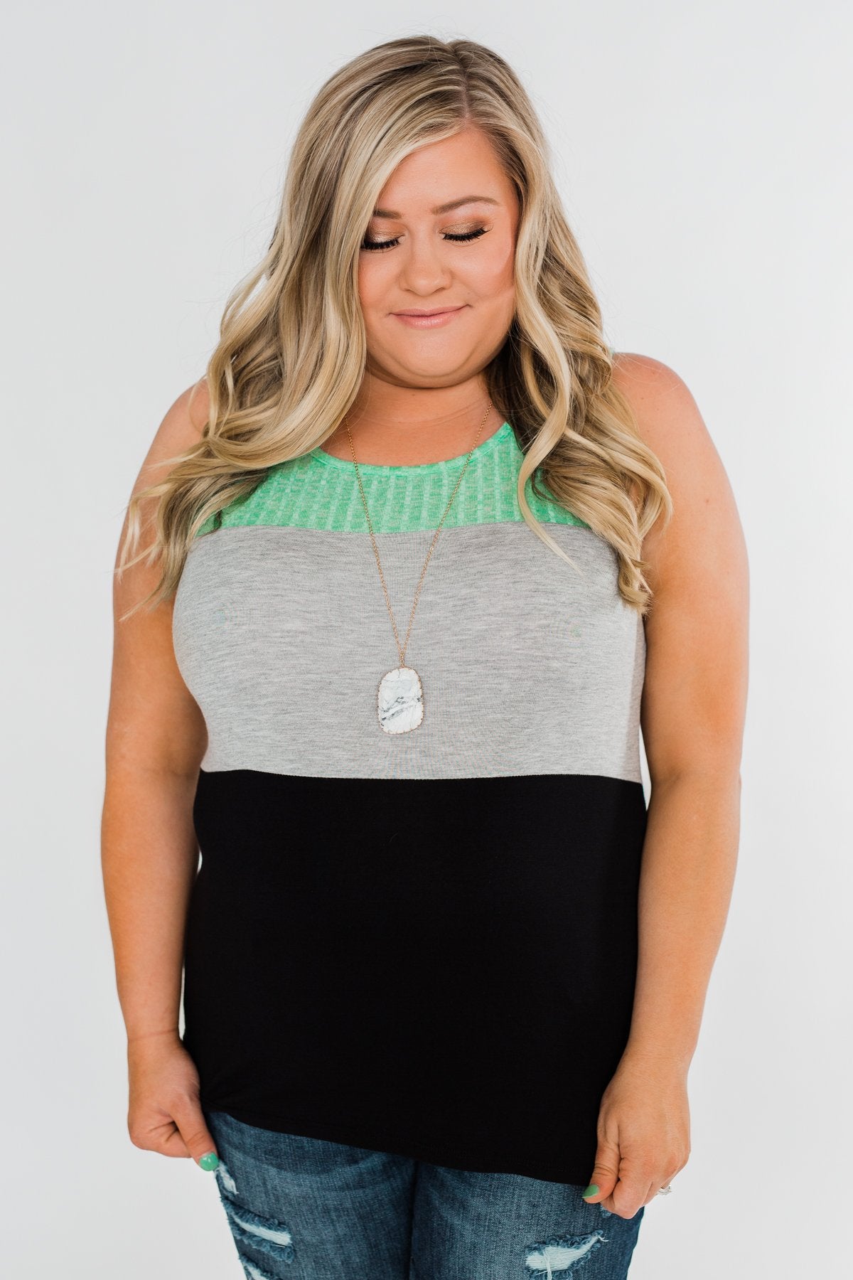 Start Today Color Block Tank Top- Mint