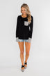 Special to Me Striped Detail Long Sleeve Top- Black