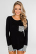 Special to Me Striped Detail Long Sleeve Top- Black