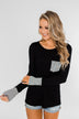 Special to Me Striped Detail Long Sleeve Top- Black