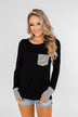 Special to Me Striped Detail Long Sleeve Top- Black