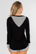 Special to Me Striped Detail Long Sleeve Top- Black