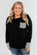 Special to Me Striped Detail Long Sleeve Top- Black