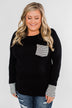 Special to Me Striped Detail Long Sleeve Top- Black