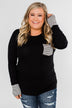 Special to Me Striped Detail Long Sleeve Top- Black