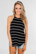Striped Halter Tank Top- Black